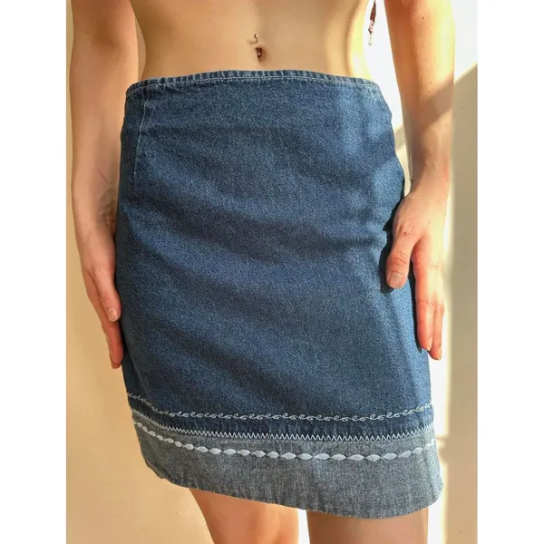 Route 66 Denim Embroidered Mini Skirt - Image 3