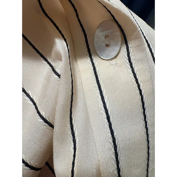 Lauren Ralph Lauren Women 4 Silk Pinstripe Button Down Shirt Fluted Cuff Cream - Image 6