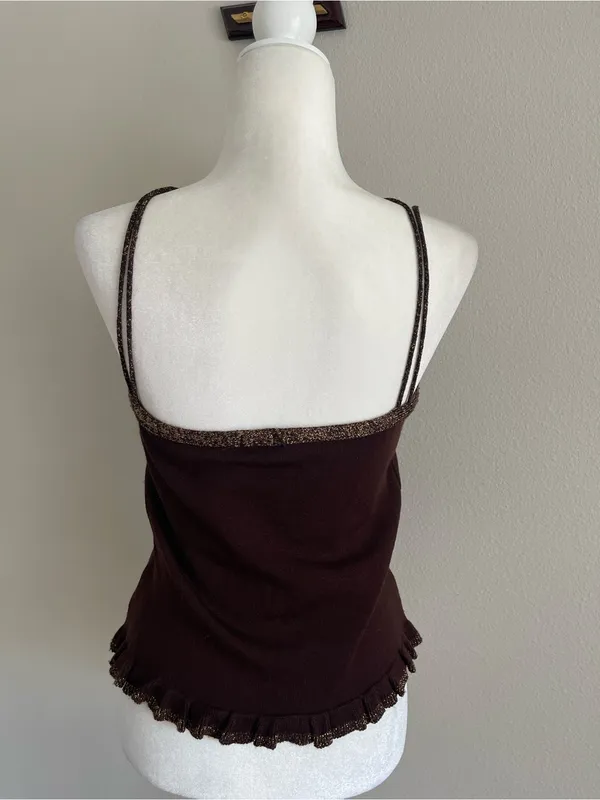 Brown Ribbed Camisole with Metallic Trim Size L - Image 5