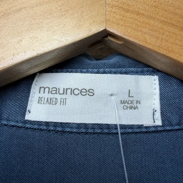 Maurices Blue Utility Top L Short Sleeve Button Front 100% Rayon Relaxed‎ Fit - Image 4