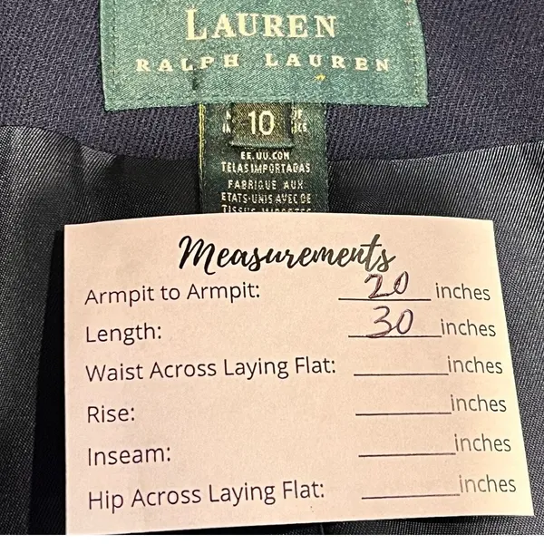 Lauren Ralph Lauren Blazer Outerwear Double Breasted Wool‎ Blend Navy Blue 10 - Image 2