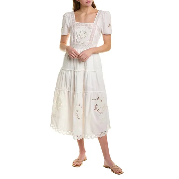 LoveShackFancy Prairie‎ Midi Dress True White Size 0 NWT - Image 2