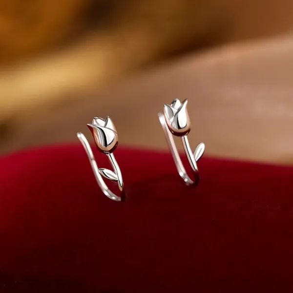 Flower Stud Earrings for Women Silver - Image 4