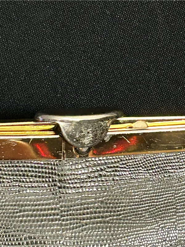 Vintage Textured Grey Clutch with Gold Frame - Image 5