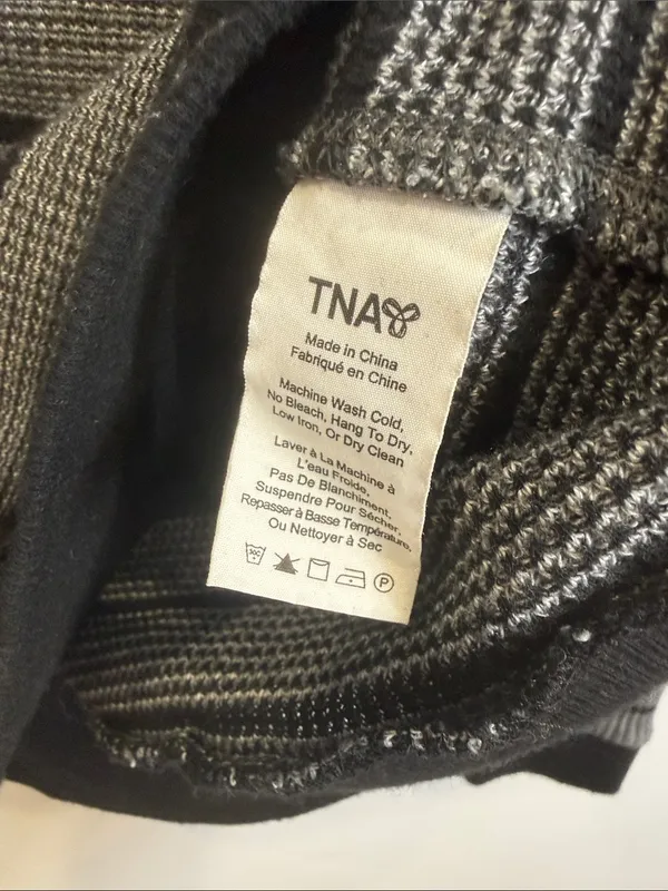 Aritzia Tna gray black striped raglan thermal long sleeve pullover sweater XS - Image 3