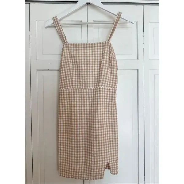 Abercrombie & Fitch checkered gingham tan mini dress size xs - Image 10