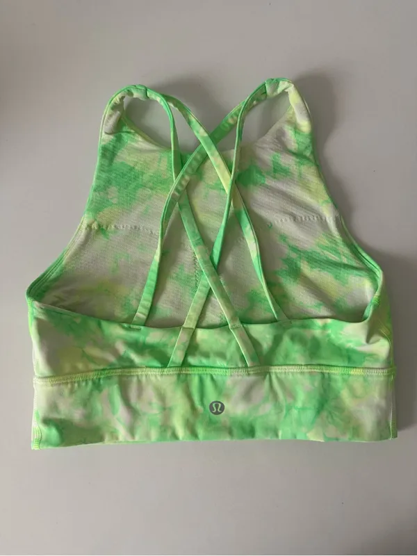 Lululemon Energy Bra High Neck Long Line Shibori B-D Highlight Yellow Green 6 - Image 6