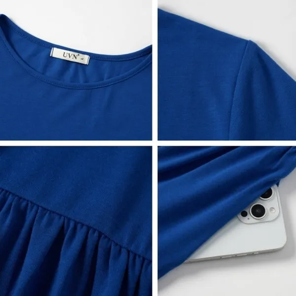 NWT ~ Blue Summer Short Sleeve Casual Crewneck Long Maxi Dress with Pockets ~ SM - Image 3