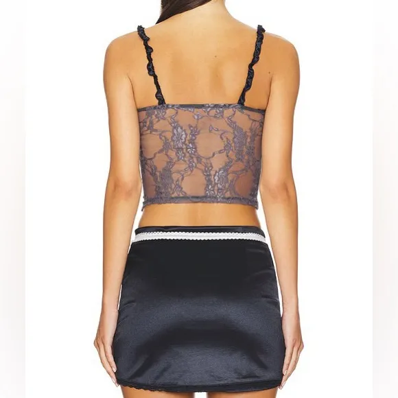 REVOLVE Satin Bow Lace Two-Piece Mini Skirt Set XS - Navy & White - Image 2