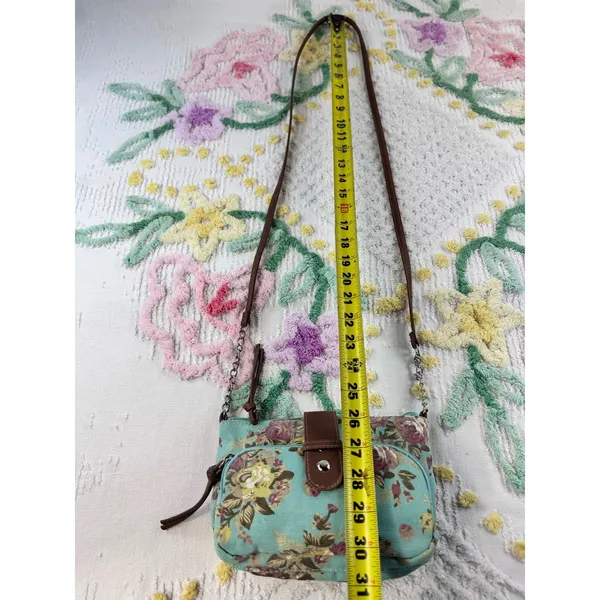 Mint Floral Canvas Crossbody Bag Small Rose Print Shoulder‎ Purse NB15A114 - Image 3
