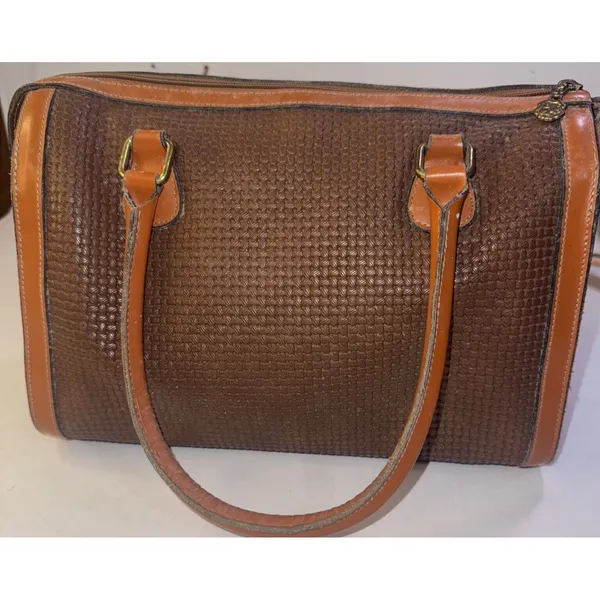 Vintage JR Julius Resnick Monogram Lining Leather Woven Purse Satchel Bag USA - Image 11