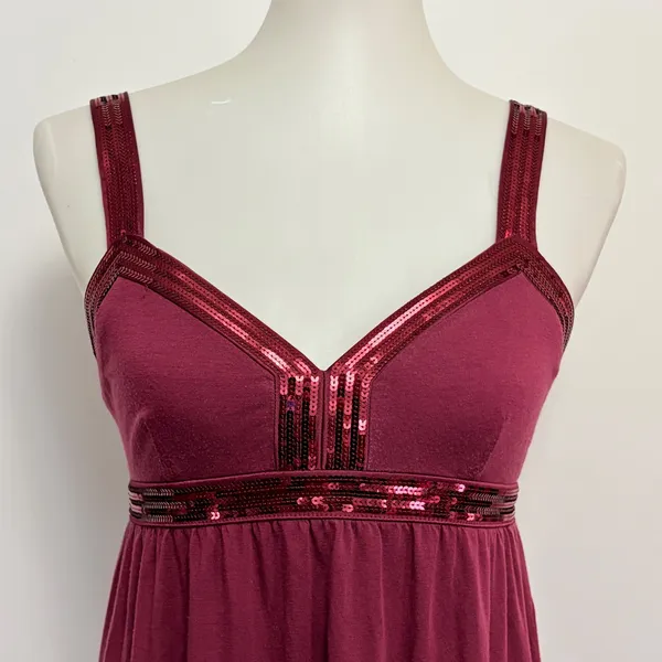Express Camisole Medium Burgundy Sequin Empire Waist Babydoll Tank Top - Image 3