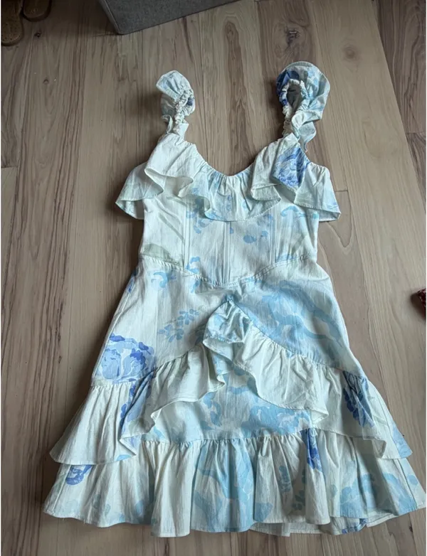 Sabo Skirt Blue Floral Ruffle Mini Dress - Image 3
