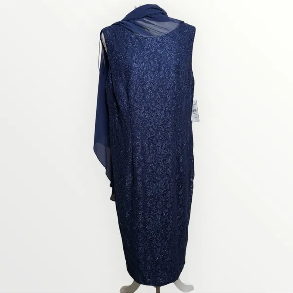 NEW Jessica Howard Navy Blue Formal Dress with Chiffon Overlay Women’s Size 16W - Image 2
