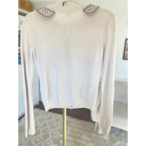 Rebecca Taylor Angora Wool Cashmere Cardigan Rhinestone Peter Pan Quiet Luxury M - Image 3