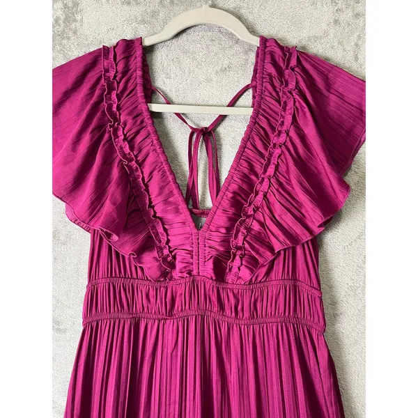 Anthropologie Ruffled Tiered Midi Dress Raspberry Romantic Cottagecore‎ Boho SM - Image 2