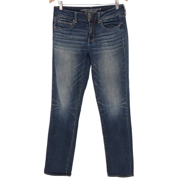 American Eagle Outfitters Jeans Womens 8 Blue Denim Cotton Stretch Straight Leg - Image 2