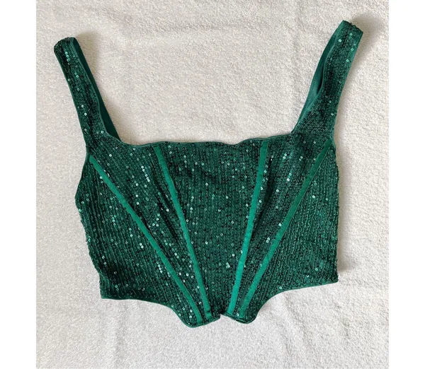 Hello Molly Green Sequin Crop Top  - Image 3