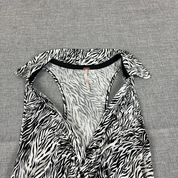 Free People Tank Top Womens M Black White V-Neck Sleeveless Zebra Print - Image 3
