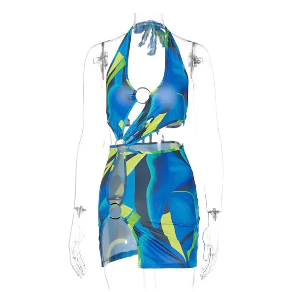 Cutout Blue & Aqua Two-Piece Dress Set - Image 5