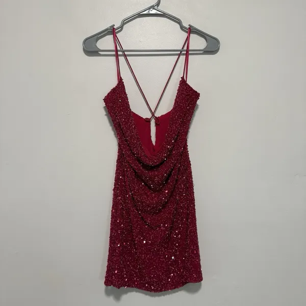 Retrofete Mich Sequin‎ Beaded Pink Mini Dress Size Small - Image 4