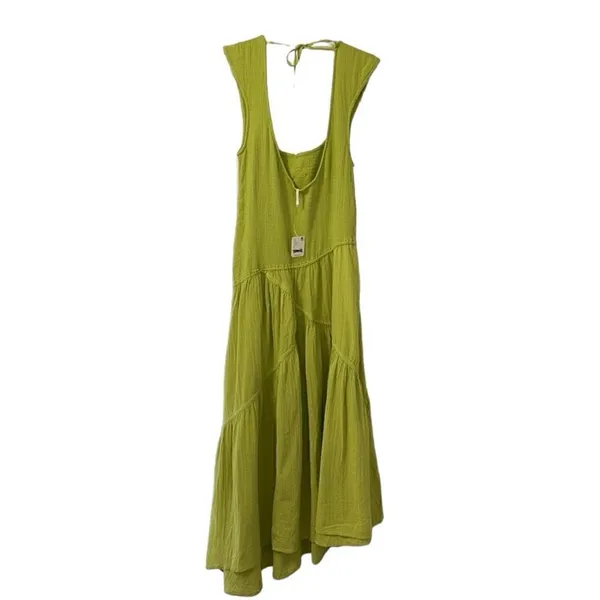 Free People Green MIDI Assymetrical Hem Dress(Size Large) - Image 4