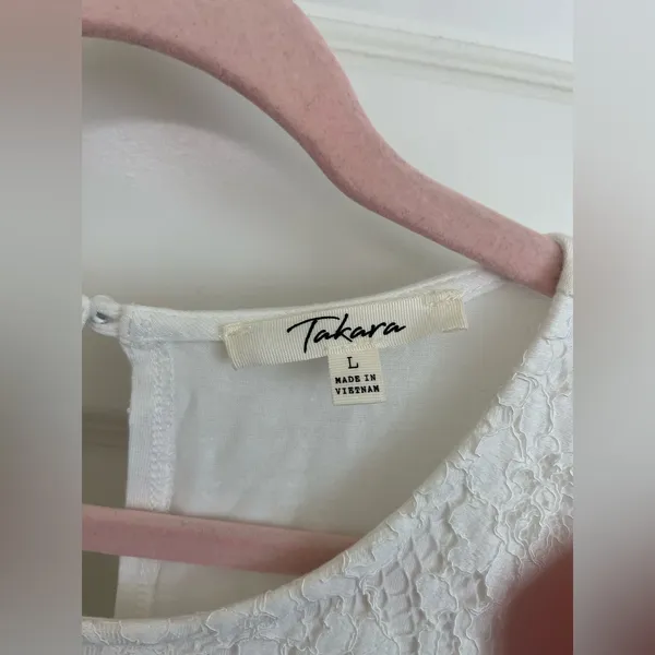 Takara White Lace Tank Top Blouse Size L - Image 4
