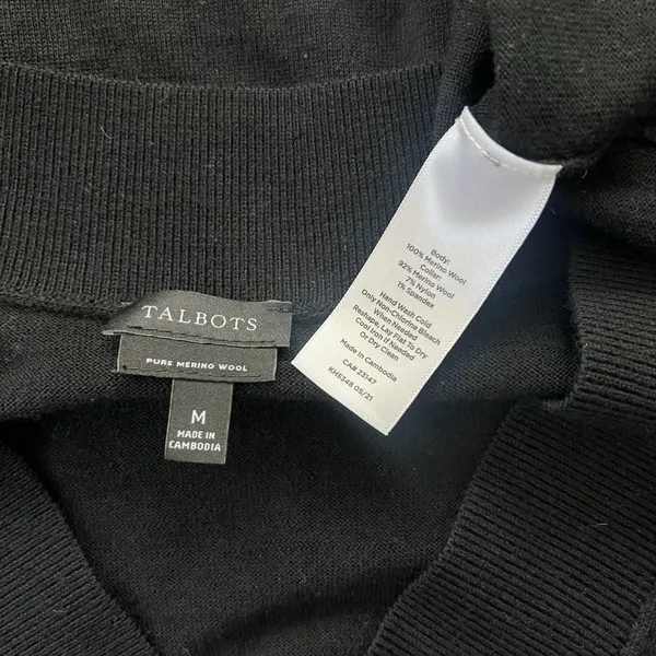 Talbots Pure Merino Wool V-Neck Sweater Womens M Black Classic Quiet Luxury - Image 3