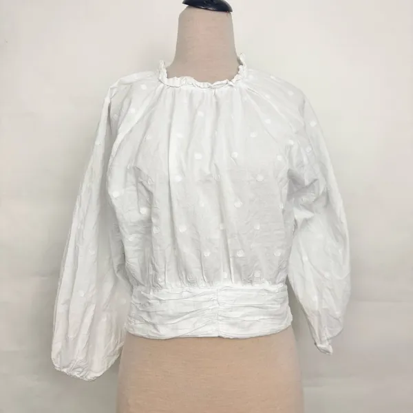 Anthropologie Maeve Maeve Polka Dot Puff-Sleeved Blouse White size 12 - Image 2