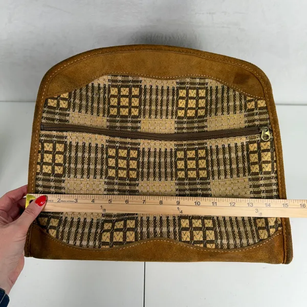 Vintage Brown Suede Tapestry Travel Bag Geometric 70s Boho Weekender Talon Zip - Image 14
