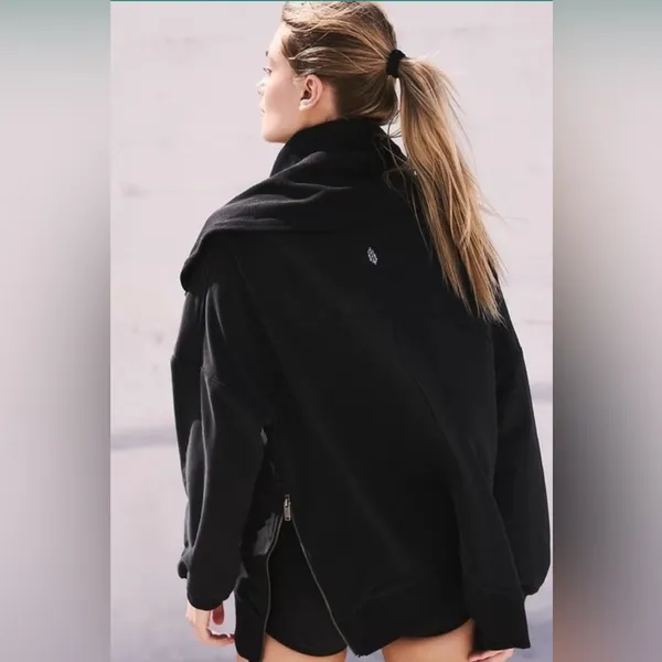Free People Venture Half Zip Pullover Sweater Size Small‎ Oversized Black - Image 3