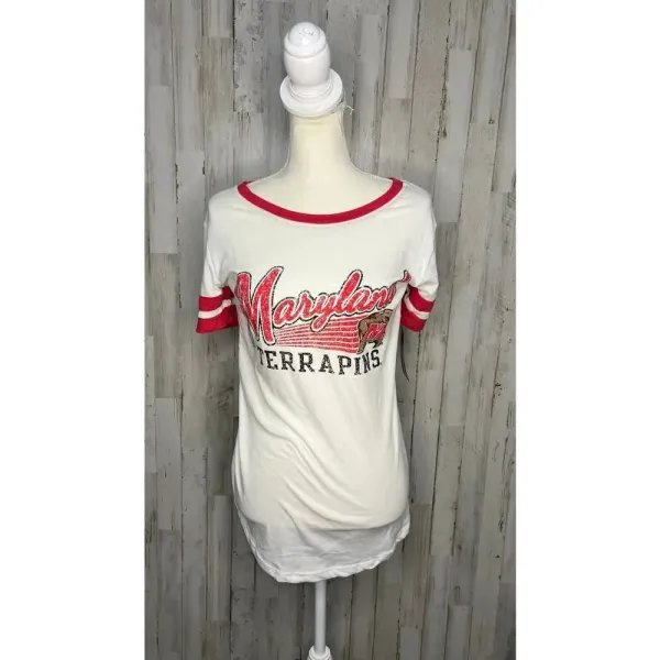 NWT NCAA Women's Size Small Maryland Terrapins White‎ Short Sleeve T-Shirt - Image 2