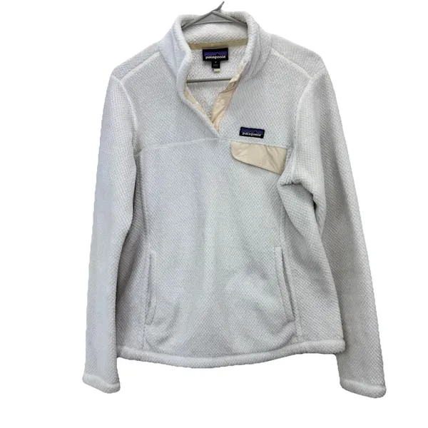 Patagonia Re Tool Ivory Cream Snap‎ Pullover Fleece Fuzzy Jacket Size MEDIUM - Image 3