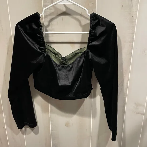 Cute velvet olive lace panel long sleeve crop top whimsigoth festival Cider - Image 7