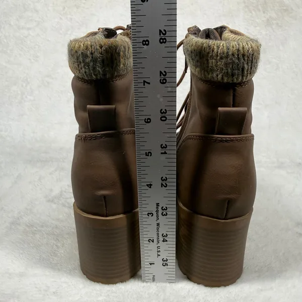 Soda Faux Leather Lace Up Combat‎ Ankle Boots Knit Cuff Block Heel Lug Sole 9W - Image 4