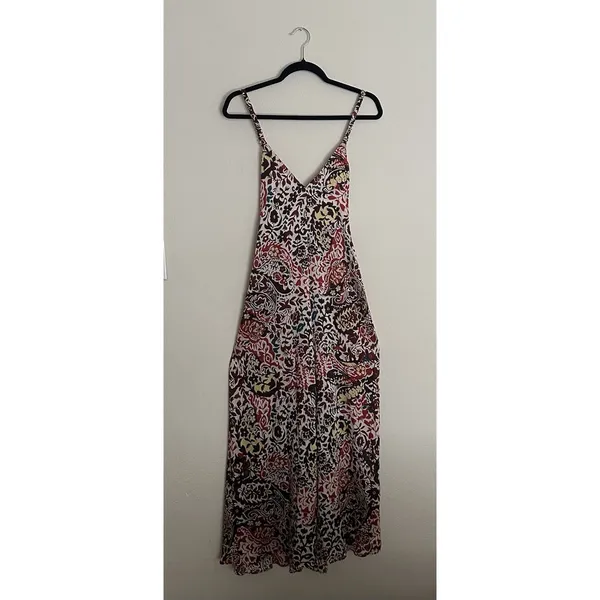 Zara Maxi Dress Multicolor floral and paisley print SZ M V-neck, Spaghetti Strap - Image 4