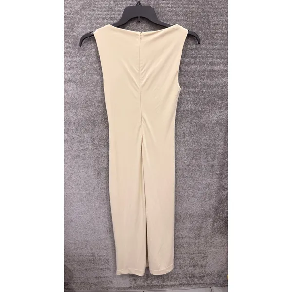 Zara Womens Midi Dress Large Cream Cut-Out Metallic Hardware 9398/249 - Image 10