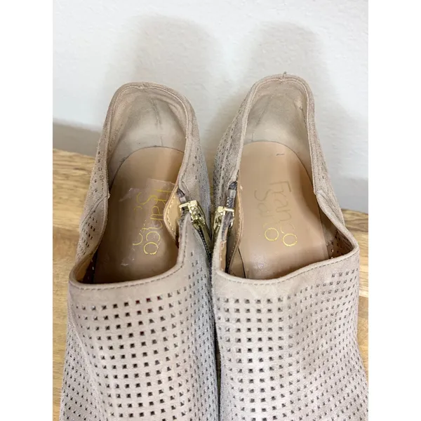 Franco Sarto Taupe Suede Perforated Pointed Toe Kitten Heel Booties 6.5 - Image 9