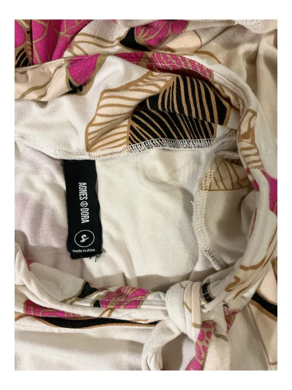Agnes & Dora Floral Faux Wrap Maxi Skirt Cream Pink Small Stretch Holiday Boho - Image 3