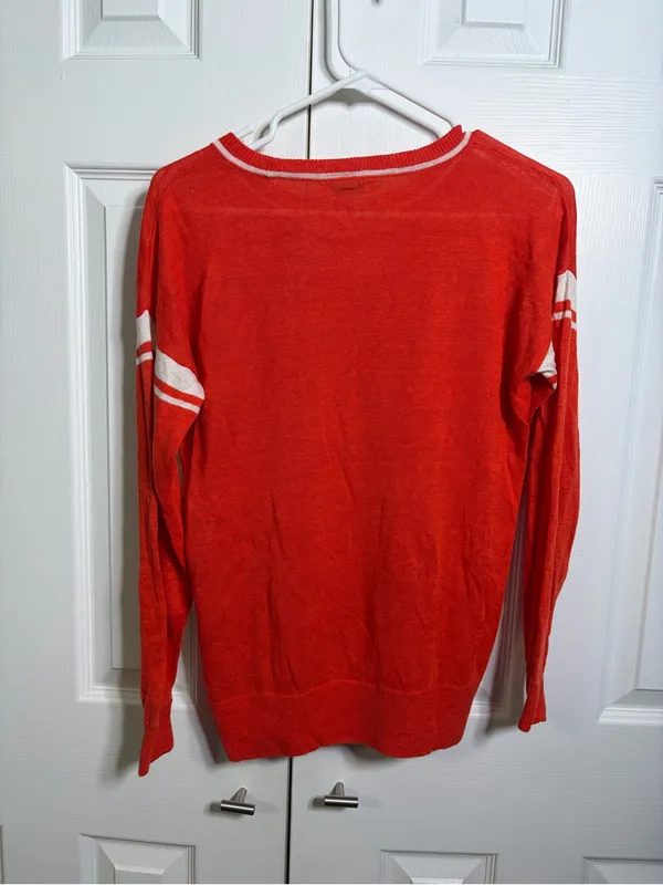 Women’s Madewell Red Crewneck Sweater with Stripe Detail size xs 100% linen - Image 7