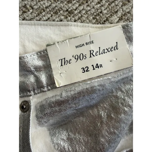 Abercrombie & Fitch Metallic Silver 90s‎ High Rise Straight Leg Coated jeans 14R - Image 4