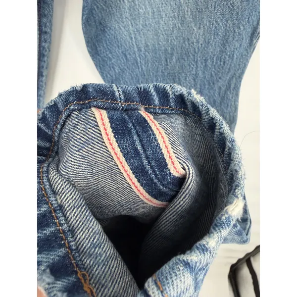 Levi's 501 Distressed Medium Wash High Rise Skinny Jeans White Oak Cone Denim 24 - Image 9