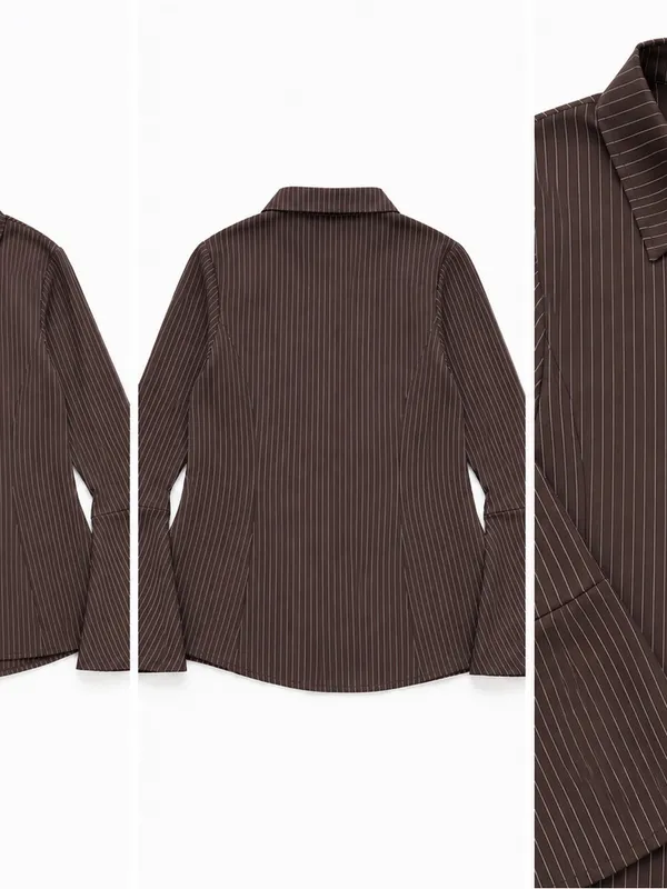 Y2k brown pinstripe blouse Size undefined - Image 2