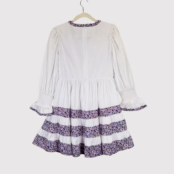 Tuckernuck Pomander Place Mini Dress White Floral Tiered Fran Puff Sleeve XS - Image 3