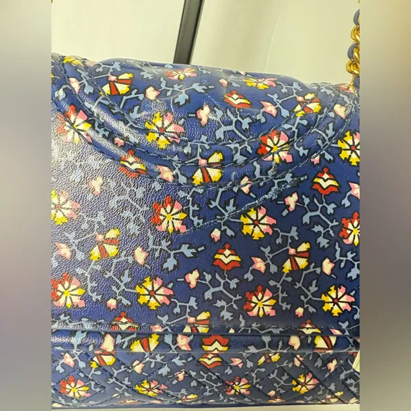 Tory Burch Fleming Printed Small Convertible Shoulder Bag Blue Wild Pansy - Image 9