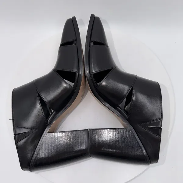 Vince Camuto Aimie Black Leather Slip‎ On Block Heels Mules Size 8.5 - Image 5