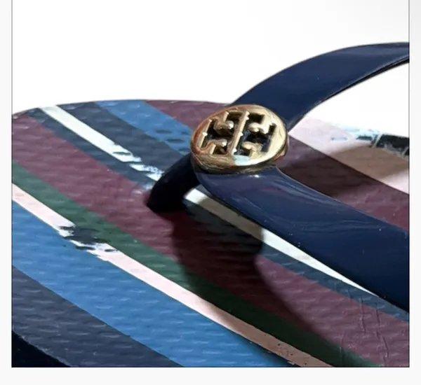 Tory Burch Navy Medley Striped Rubber Logo Flip Flop Sandals - Image 2