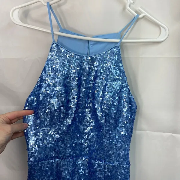 Azazie women's baby blue sequin high neck jeweled‎ maxi formal gown prom dress 6 - Image 2