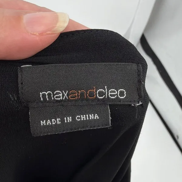 Max and Cleo Fit Flare Dress Sz M Mob Wife Glam Cocktail Plunge Neck Sexy Black - Image 8