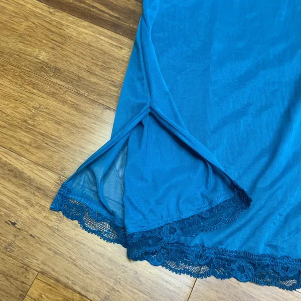 Y2K Victoria's‎ Secret Teal Blue Lace Trim Chemise Size Medium Lingerie Sheer - Image 3